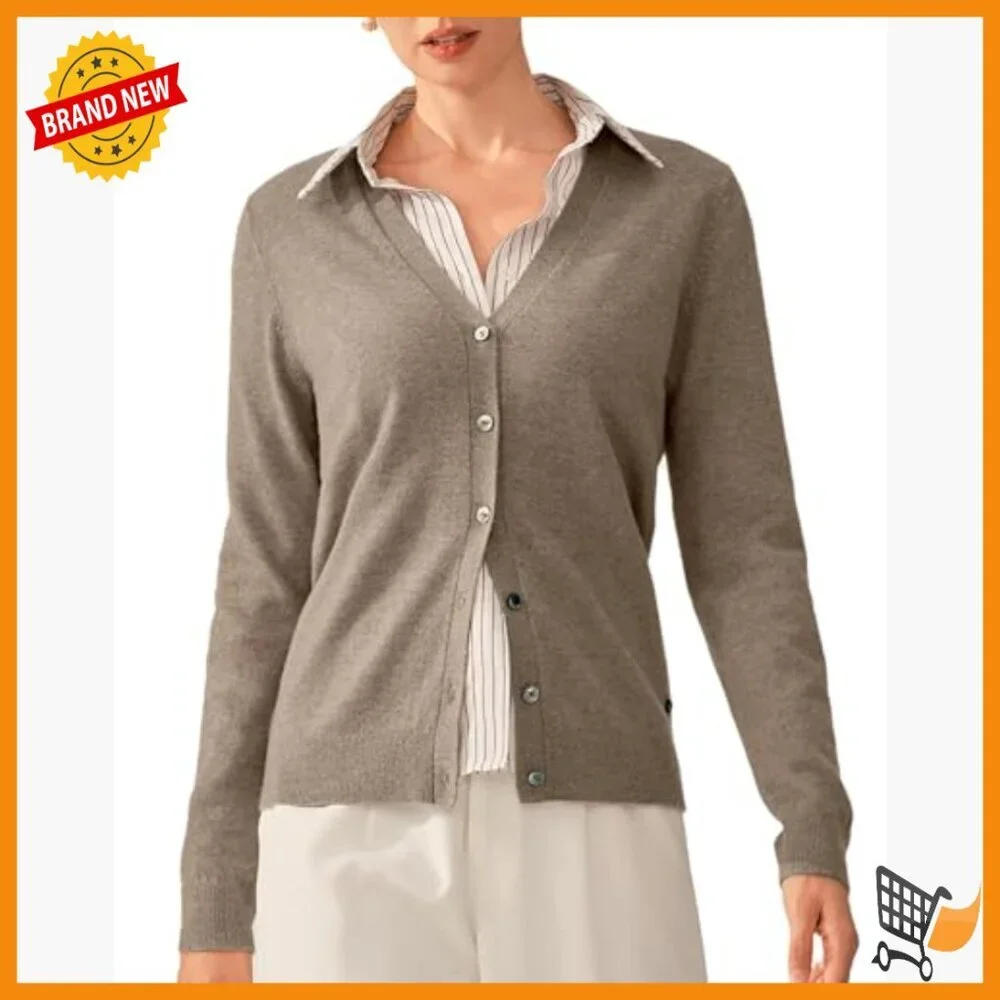 100% Cashmere V-Neck Cardigan Sweater Machine Washable Long Sleeve